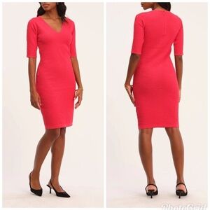 Carmen Marc Valvo V-Neck Red Jacquard Sheath Dress - NWOT